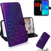 Voor Huawei P Smart 2019 Effen kleur Kleurrijke magnetische gesp Horizontale flip PU lederen tas met houder & kaartsleuven & portemonnee en lanyard (paars)