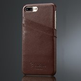 Fierre Shann Litchi Texture lederen tas voor iPhone 8 Plus & 7 Plus, met kaartsleuven (bruin)