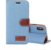 Dibase denim texture horizontale flip lederen case voor iPhone XS, met houder en kaartsleuven (blauw)