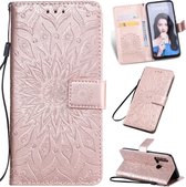 Geperst Printing Sunflower Pattern Horizontal Flip PU Leather Case voor Huawei Nova 5i / P20 Lite (2019), met houder & kaartsleuven & portemonnee & lanyard (rose goud)