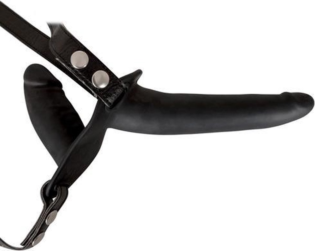 Goedkoopste Dubbele Strap-On - Zwart - Zwart - Sextoys - Dildo's - Toys voor dames - Strap on