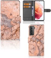 Wallet Book Case Samsung Galaxy S21 Telefoon Hoesje Marmer Oranje