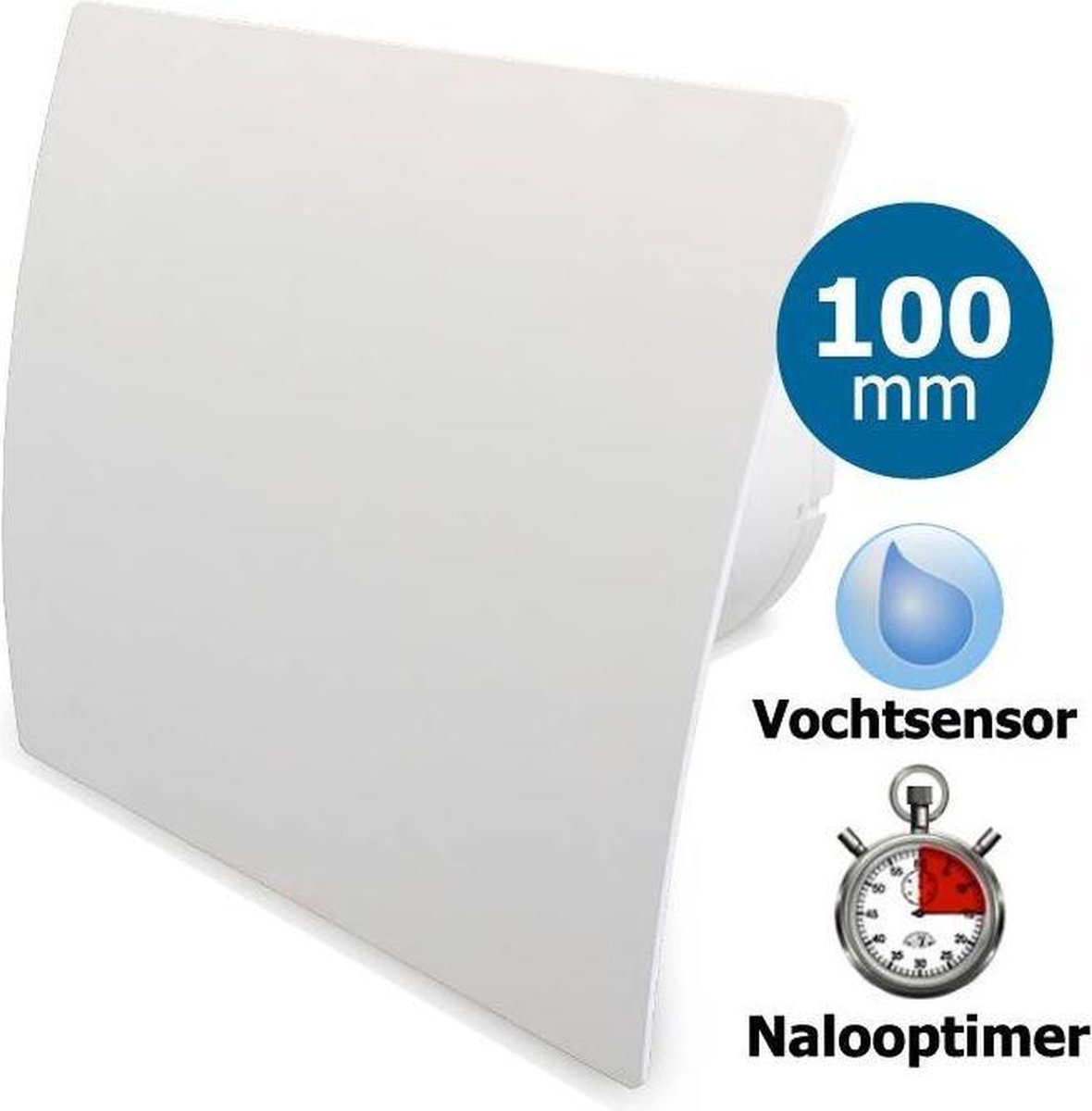 Pro-Design badkamerventilator - TIMER + VOCHTSENSOR (KW100H) - Ø 100mm -  kunststof - wit | bol.com
