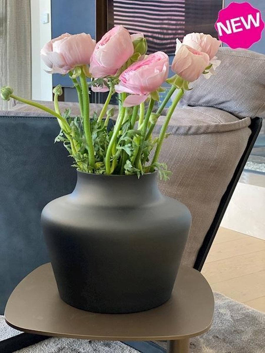 Vase The World Vaas Coral | Zwart - Black | Goud - Gold | Mat Zwart | Uniek Design | Ø22,5 x H22 cm