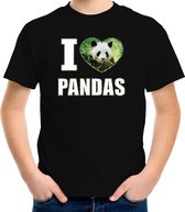I love pandas t-shirt met dieren foto van een panda zwart voor kinderen - cadeau shirt pandas liefhebber M (134-140)