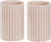 Set van 2x stuks bekers/tandenborstelhouders roze keramiek 12 cm - Badkamer accessoires