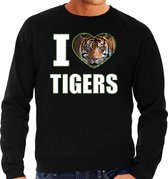 I love tigers trui met dieren foto van een tijger zwart voor dames - cadeau sweater tijgers liefhebber 2XL
