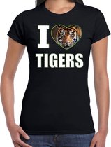 I love tigers t-shirt met dieren foto van een tijger zwart voor dames - cadeau shirt tijgers liefhebber S
