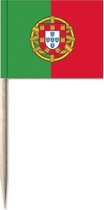 100x Cocktailprikkers Portugal 8 cm vlaggetjes - Landen vlaggen feestartikelen en versieringen