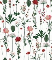 Inpakpapier Cadeaupapier gedroogde Bloemen Rood Groen- Breedte 40 cm - 200m lang