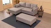 Nancy's Creston Hoekbank - Slaapbank - Sofa - Bed - Tuffet - Kussens - Ligbank - Beige - MDF - Polyester - Hout