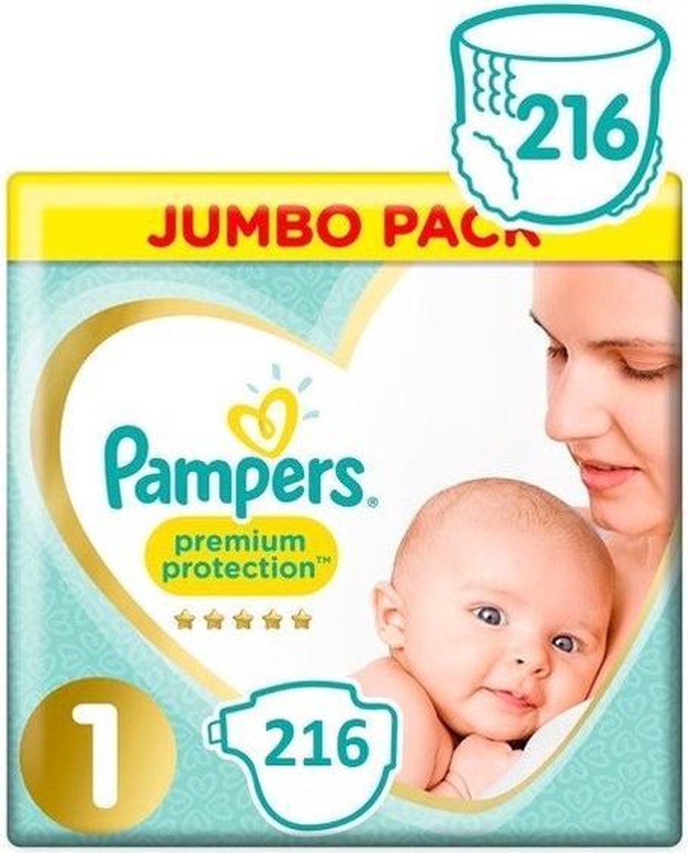 Pampers Premium Protection Luiers - Maat 1 (2-5 kg) - 216 stuks - Jumbo Pack  | bol.com