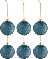 J-Line Kerstballen - suiker glas - mat blauw - small - doos van 6 stuks - kerstboomversiering