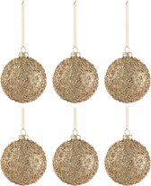J-Line Kerstballen - glas - goud & glitter - small - 6 stuks - kerstboomversiering