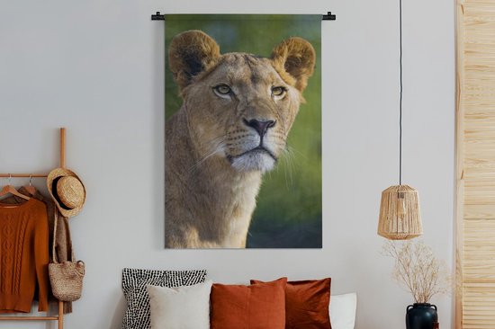 Tapisserie Lions - Jeune lionne Tapisserie coton 120x180 cm - Tapisserie avec photo XXL / Groot format !