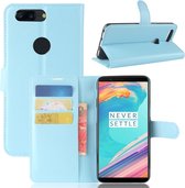 Voor OnePlus 5T Litchi Texture Horizontale Flip PU lederen tas met houder & kaartsleuven & portemonnee (blauw)
