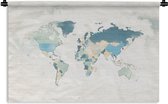 Wandkleed WereldkaartenKerst illustraties - Wereldkaart met landen ingekleurd met pastelkleuren op achtergrond met structuurpatroon Wandkleed katoen 90x60 cm - Wandtapijt met foto