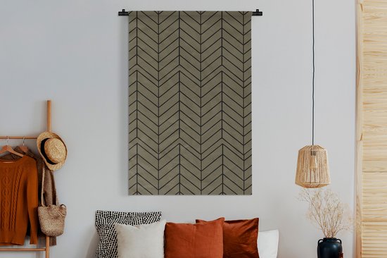 Tapisserie Motif Luxe - Motif Luxe de lignes anguleuses et noires sur fond marron Tapisserie coton 120x180 cm - Tapisserie avec photo XXL / Groot format !