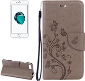 Voor iPhone 8 Plus & 7 Plus bloemen reliëf horizontale flip lederen tas met houder & kaartsleuven & portemonnee & lanyard (grijs)
