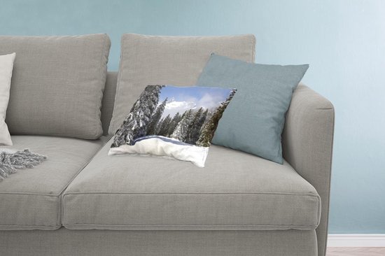 Sierkussen Noël pour l'intérieur - Les arbres enneigés des montagnes créent une atmosphère de Noël - 50x30 cm - Coussin intérieur rectangulaire en coton
