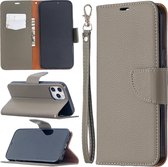 Voor iPhone 12 Pro Max Litchi Texture Pure Color Horizontale Flip lederen hoes met houder & kaartsleuven & portemonnee & lanyard (grijs)