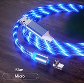 USB naar micro-USB magnetische zuigkracht Kleurrijke streamer Oplaadkabel mobiele telefoon, lengte: 1m (blauw licht)