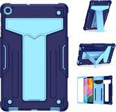 Voor Samsung Galaxy Tab A8.4 (2020) T307 T-vormige beugel Contrastkleur Schokbestendig pc + siliconen platte beschermhoes (marineblauw + blauw)