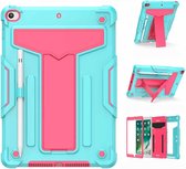 Voor iPad 10.2 / iPad Pro 10.5 T-vormige beugel Contrastkleur Schokbestendige pc + platte siliconen beschermhoes (mintgroen + roze rood)