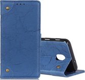 Voor Nokia 2.3 koperen gesp retro gekke paard textuur horizontale flip lederen tas met houder & kaartsleuven & portemonnee (blauw)