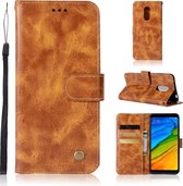 Voor xiaomi redmi 5 plus retro koperen knop gekke paard horizontale flip pu lederen tas met houder & kaartsleuven & portemonnee & lanyard (goudgeel)