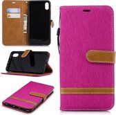 Kleuraanpassing Denim Texture lederen tas voor iPhone Xs Max, met houder & kaartsleuven & portemonnee & lanyard (roze rood)