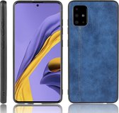 Voor Galaxy A71 5G schokbestendig naaien koe patroon huid PC + PU + TPU Case (blauw)