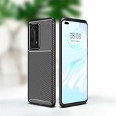 Voor Huawei P40 Pro + Carbon Fiber Texture Shockproof TPU Case (Zwart)