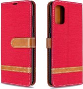 Voor Galaxy A41 Kleuraanpassing Denim Texture Horizontaal Flip Leather Case met houder & kaartsleuven & Wallet & Lanyard (rood)