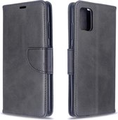 Voor Galaxy A51 Retro lamsvachttextuur Pure kleur Horizontaal Flip PU lederen tas met houder & kaartsleuven & portemonnee & draagkoord (zwart)