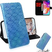 Voor Galaxy A70 effen kleur kleurrijke magnetische gesp horizontale flip pu lederen case met houder & kaartsleuven & portemonnee & lanyard (blauw)