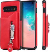 Voor Galaxy S10 effen kleur dubbele gesp rits schokbestendige beschermhoes (rood)