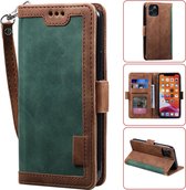 Voor iPhone 11 Pro retro splicing horizontale flip lederen tas met kaartsleuven en houder en portemonnee (groen)