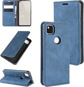 Voor Google Pixel 4a Retro-skin Business magnetische zuignap Case met houder & kaartsleuven & portemonnee (donkerblauw)