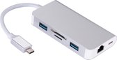 6 in 1 Type C USB 3.0 Hubs Type-C tot 2xUSB3.0 RJ45 SD TF-kaart PD Oplaadpoort Adapterkabel Converter voor laptop Macbook (zilver)