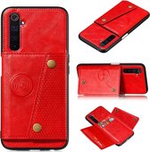 Voor OPPO Realme 6 dubbele gesp PU + TPU schokbestendige magnetische beschermhoes met kaartsleuf en houder (rood)