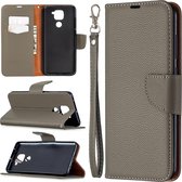 Voor Xiaomi Redmi Note 9 Litchi Texture Pure Color Horizontale Flip Leather Case met houder & kaartsleuven & Wallet & Lanyard (grijs)