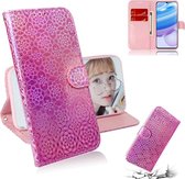 Voor xiaomi redmi 10x pro 5g effen kleur kleurrijke magnetische gesp horizontale flip pu lederen case met houder & kaartsleuven & portemonnee & lanyard (roze)