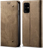 Voor Galaxy S20 denim textuur casual stijl horizontale flip lederen tas met houder en kaartsleuven en portemonnee (kaki)