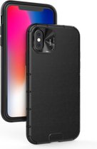 Voor iPhone X / XS schokbestendig graan leer PC + TPU Case (zwart)