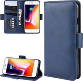 Dual-side magnetische gesp horizontale flip lederen case voor iPhone 8/7, met houder & kaartsleuven & portemonnee & fotolijst (donkerblauw)