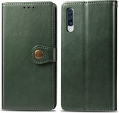 Retro effen kleur lederen gesp bescherming voor mobiele telefoon lederen tas met fotolijst en kaartsleuf en portemonnee en beugelfunctie voor Galaxy A50 (groen)