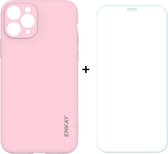 Voor iPhone 11 Pro Max Hat-Prince ENKAY ENK-PC0392 2 in 1 Ultradunne effen kleur TPU Slim Case Soft Cover + 0.26mm 9H 2.5D gehard glas beschermfolie (roze)