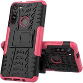 Voor Motorola Moto G8 / Moto G Fast Tire Texture Shockproof TPU + PC beschermhoes met houder (Rose Red)