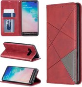 Ruit textuur horizontale flip magnetische lederen tas met houder en kaartsleuven en portemonnee voor Galaxy S10 + (rood)